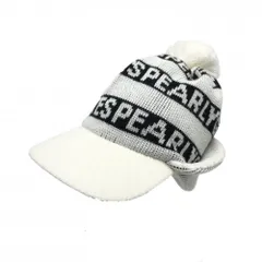 【美品】パーリーゲイツ つば付きニット帽 白×黒 ボンボン付  FR  ゴルフウェア PEARLY GATES