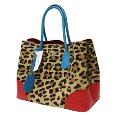 【新品】PRADA プラダ バッグ | レオパード柄 ヘアカーフ オーストリッチ コンビ トートバッグ 1BG756 | ショルダーバッグ | 肩掛け 斜め掛け 2WAY 配色 | ベージュ系 レッド ブルー | イタリア製 | ブランド カバン【レディース】