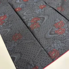 本場大島紬 横双 泥藍染 裄67 流水に花柄 素敵な絣柄 正絹 着物 MK-320