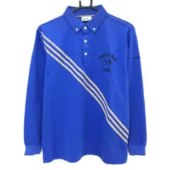 【美品】アディダス 長袖ポロシャツ ブルー×マルチ フロント斜めライン ボタンダウン ロゴ刺しゅう  メンズ L/G ゴルフウェア adidas