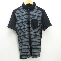 C■ナイキ/NIKE GOLF DRY-FIT ボーダー柄 半袖ポロシャツ【M】黒/MENS■79【中古】■