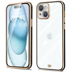 iPhone15 Plus ケース クリア アイフォン15Plus カバー 透明 シリコン メッキ加工 耐衝撃 TPU 落下防止 防塵 薄型 軽量 一体型 変形防止 人気 おしゃれ 全面保護 iPhone 15Plus(ブラック) 0