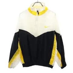 ナイキ 90s オールド 白タグ ハーフジップ ナイロンジャケット M 白×黒 NIKE プルオーバー メンズ 古着 【240309】