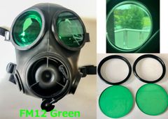 イギリス軍FM12ガスマスク用レンズ グリーンミラーフィルム ABS外付けリング付き　GasMask