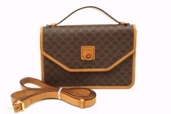 セリーヌ ヴィンテージ 希少 マカダム 2way ショルダー ハンドバッグ ガンチーニ サークル金具 PVCレザー 茶 ブラウン CELINE 2821h