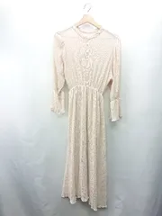 ◇ ⊂ natural couture シフォン キャンディースリーブ 七分袖 ロング ワンピース サイズF ベージュ レディース E  【1410100068333】
