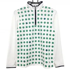 【美品】アダバット 長袖ハイネックシャツ 白×グリーン ドット ハーフジップ  レディース 38(M) ゴルフウェア adabat