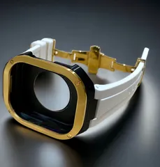 ホワイト×ゴールドブラック★49mm apple watch ultraアップルウォッチラバーメタルカバーセット　ウルトラ　49ミリ用　カスタム ultra2