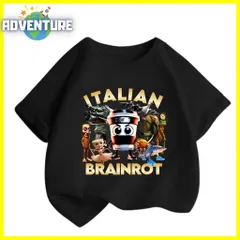 Tung Tung Tung Sahur トゥントゥントゥン サフール 半袖 子供 Tシャツ 薄手トップス 黒ブラック カプチーノ・アサシーノ イタリアンブレインロット ミーム 100 110 120 130 140 150 160 子供服キッズ服 KK