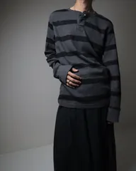 thick stripes henry-neck oversized thermal L/S top 太ボーダー ヘンリーネック オーバーサイズ サーマル 長袖 Tシャツ ロンT XL ブラック × グレー