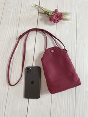 倉敷帆布　スマホポシェット　スマホショルダー　スマホポーチ 　秋色　（ボルドー）