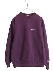 【お得なクーポン配布中!】 90s チャンピオン ワンポイント スウェット メンズ レディース М 程/ オールド 裏起毛 トレーナー 前V スクリプト ロゴ刺繍 シンプル 紫
