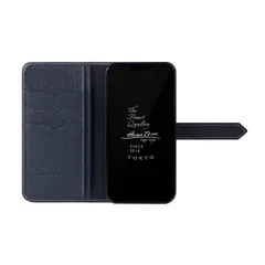 iPhone14Pro ケース 手帳型 スマホケース シュリンクカーフレザー カメラホールなし ブルーインディゴ 14Pro-BlueIndigo