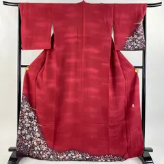 付下げ 身丈164.5cm 裄丈67cm M 袷 徳永憲峯 落款 辻が花 霞 金彩 染め分け えんじ色 正絹 逸品 【中古】