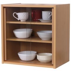 不二貿易 食器棚 キッチン収納 幅43×奥行29×高さ44cm ナチュラル ガラス扉 可動棚 組立品 81908