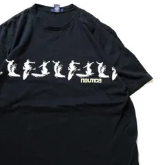 USA製 90's ノーティカ 柄ボーダー サーフィンプリント コットン Tシャツ 半袖 (XL) 黒 ブラック アメリカ製 90年代 旧タグ nautica　アメリカ古着 USED  ビンテージ ヴィンテージ