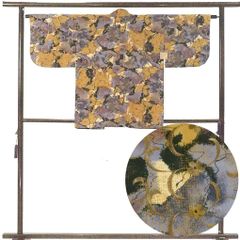 コート コート丈80cm 裄63cm 袖丈38cm 袖幅32cm レディース 袷 連続模様 裄Mサイズ 秋冬春用 ポリエステル パープル 美品 リメイク リユース リサイクル【呉服のきくや】