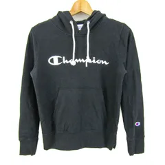 チャンピオン パーカー フーディ― スウェット スポーツウエア トップス 黒 レディース Mサイズ ブラック×ホワイト Champion 【中古】