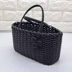 エコクラフト　カゴバック  黒　花のモチーフつき