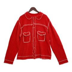 PHINGERIN PG1 Knit ニット カーディガン PD-222-KN-011 ジャケット風 ステッチ メンズ Lサイズ レッド フィンガリン トップス DM12511■