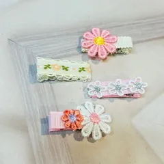 ヘアピン　ヘアクリップ　ハンドメイド　春　ピンク　ホワイト　チロリアン　フラワー　花刺繍　まとめ売り　セット