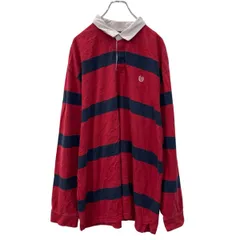 CHAPS 長袖 ラガーシャツ 2XB レッド チャップス コットン100% 刺繍ロゴ ストライプ シンプル ワンポイント ビッグサイズ 秋物 a710-5219