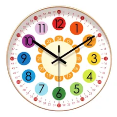 知育掛け時計 子供用 壁掛け時計 虹色 レインボー ーVer3ー フラワー 35cm 静音タイプ 知育時計 子供用