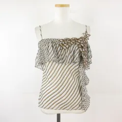 ビーシービージーマックスアズリア BCBGMAXAZRIA キャミソール ストライプ シルク プリーツ ベージュ 茶 XS *T584のサムネイル
