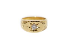 K18YG　印台リング　ダイヤモンド　0.31ct　#17.5　11.8g　イエローゴールド