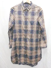 ◇ URBAN RESEARCH ROSSO チェック 長袖 ミニ丈 ワンピース サイズF ネイビー ブラウン系 レディース P  【1407260014782】