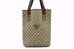 オールド グッチ プラス ヴィンテージ シェリー セミ ショルダー バッグ トート GG PVCレザー 茶 ブラウン GUCCI PLUS 1186h
