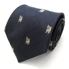ポロ ブランド ネクタイ チェック柄 小紋柄 動物柄 犬 シルク 日本製 PO メンズ ネイビー POLO 【中古】