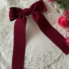 ❤️142ベロアダブルリボンポニーフック❤️ボルドー