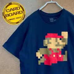 USA輸入古着 スーパーマリオSUPER MARIO BROS. ピクセルイラスト レトロゲーム 半袖Tシャツ 紺L