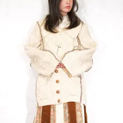 EU VINTAGE COLLAR DESIGN PATCHWORK REMAKE CABLE KNIT CARDIGAN/ヨーロッパ古着襟付きデザインパッチワークリメイクケーブルニットカーディガン(ニットジャケット)(フィッシャーマンセーター/アランニット)
