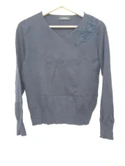 ◇ ⊇ green label relaxing UNITED ARROWS レース刺繡 コットン混 長袖 ニット セーター ネイビー レディース E  【1411070016027】