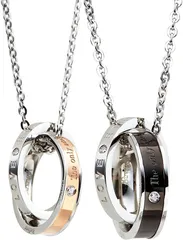 Strength ステンレス製 ペアネックレス 2連リング The only eternal love刻印 ジュエリーBOX入り A286 メンズ レディース( ブラック)