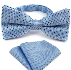 蝶ネクタイ ポケットチーフ　2点セット　ワンタッチ　ネクタイ　結婚式　イベント　ビジネス　パーティー　ダンスパーティー　バーテンダー　成人式　卒業式　入学式　入園式　入社式　父の日　七五三祝い 　ライトブルー色　水色　丸柄　ストライプ柄　ブラック色　シルバー色