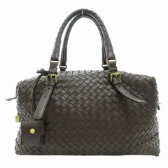 ボッテガヴェネタ BOTTEGA VENETA イントレチャート ミニボストンバッグ ハンドバッグ ゴールド金具 レザー 茶 ダークブラウン /FT 0906のサムネイル