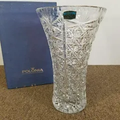 ポーランド製 POLONIA クリスタル花瓶】色被せ切子 高さ24cm 美