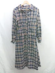 ◇ ⊂ GRL グレイル チェック柄 長袖 ロング丈 ワンピース サイズM ネイビー ブラウン レディース E  【1501160015730】