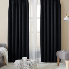 ブラック_幅100cm×丈178cm-カーテン2枚 レース2枚 Hansleep カーテン 1