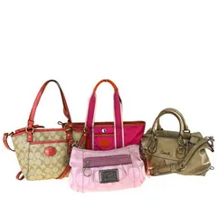 送料無料 【中古】 4点セット コーチ COACH シグネチャー ショルダーバッグ ハンド 2WAY ピンク ベージュ キャンバス ナイロン レザー 08BK504