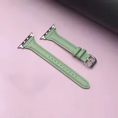 Apple Watch アップルウォッチ 本革レザーバンド ライトグリーン 抹茶 38 40 41 42 44 45 49mm 対応 牛革 ベルト ワンタッチ交換 全シリーズ対応