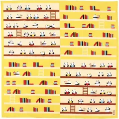 濱文様　小布　パンダの図書館　イエロー　約50×50cm　綿100％　日本製　新品　04193