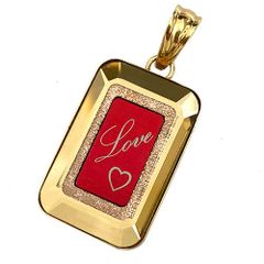 K18YG Love ラブ 愛 ペンダントトップ TOP ガラスカバー付き 赤 プレート 18金 イエローゴールド 地金 ジュエリー【中古】