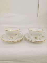 Hutschenreuther Germany from Dresden カップアンドソーサー 2客 ペア 白磁 花柄 金彩 フッチェンロイター ドイツ