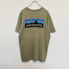 【L】古着 patagonia パタゴニア バックロゴ Tシャツ オリーブ モスグリーン