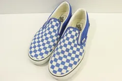 【中古】 VANS メンズスニーカー 27cm CLASSIC SLIP-ON VANS 27cm 白 ホワイト 青 ブルー チェック