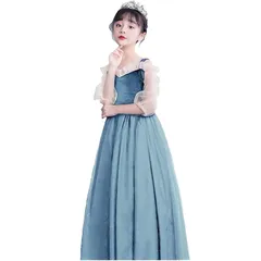 【新品】 [VIISEN] 女の子 子供 ドレス ピアノ発表会 ロングドレス キッズ 子ども ドレス フォーマル ワンピース 肩あき ジュニア ドレス 上品 エレガント お姫様 結婚式 演奏会 110-170CM(水色 160)
